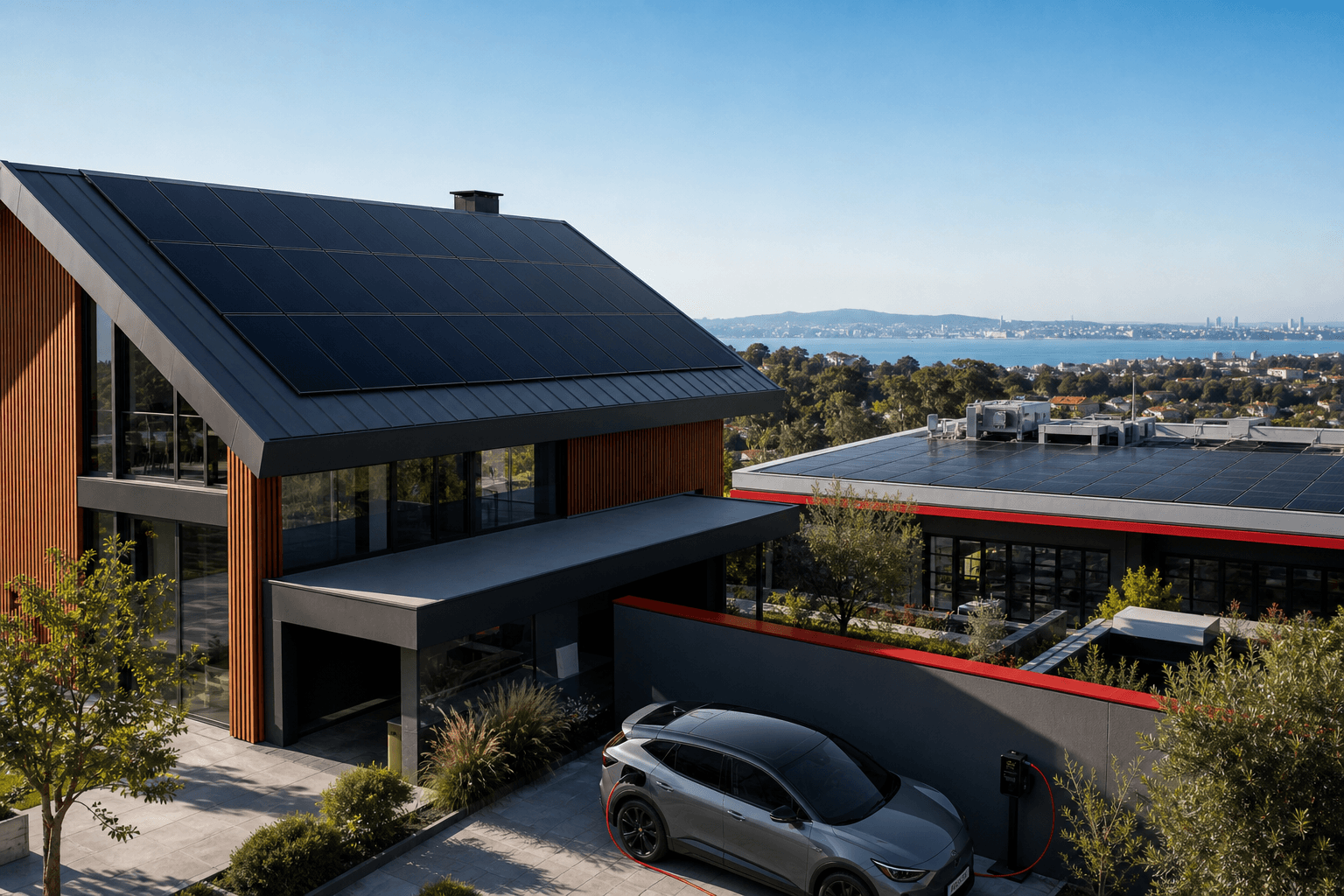 Çatı güneş enerjisi santrali ve EV şarj istasyonu — Koru Arge Enerji